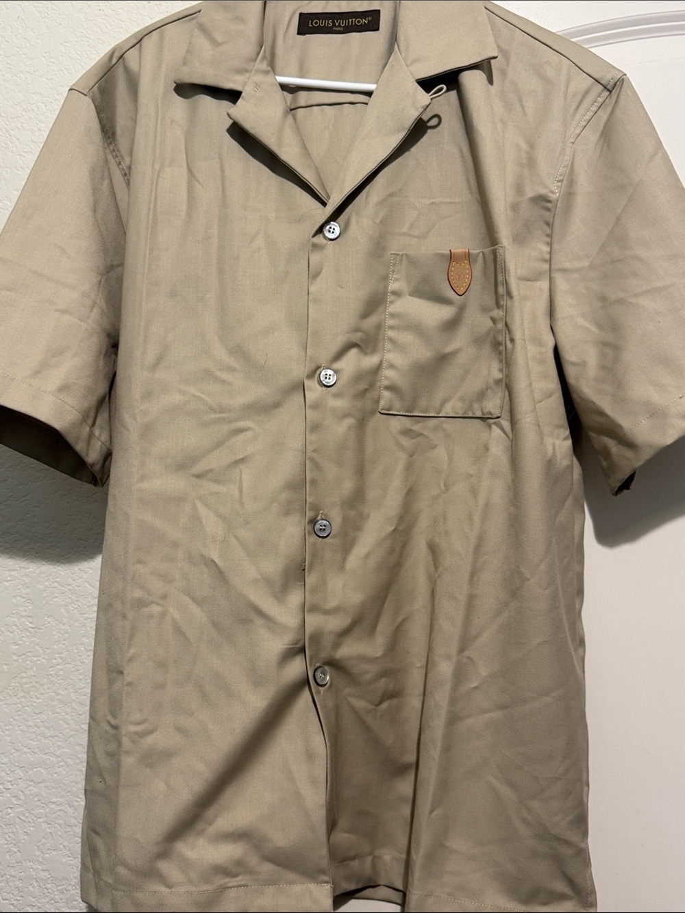 Louis Vuitton Khaki Short-Sleeve Shirt Jacket with Leather Tab